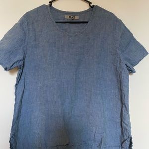 Flax Women’s Blue Grey Shirt 100% Linen Size M